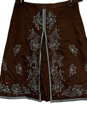 Anne Carson Ladies Size 6P Floral Embroidered Beaded Sequins A-Line Skirt